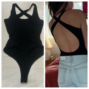 CLYQUE Black Crisscross Back One Piece Bodysuit Size XS 51075
